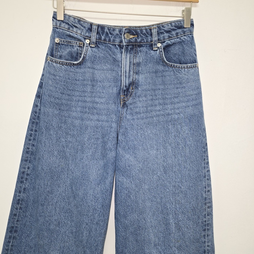 H&M High Rise Wide Leg Blue Denim Jeans Sz 6 Womens 5-Pocket 100% Cotton Boho - Picture 4 of 12